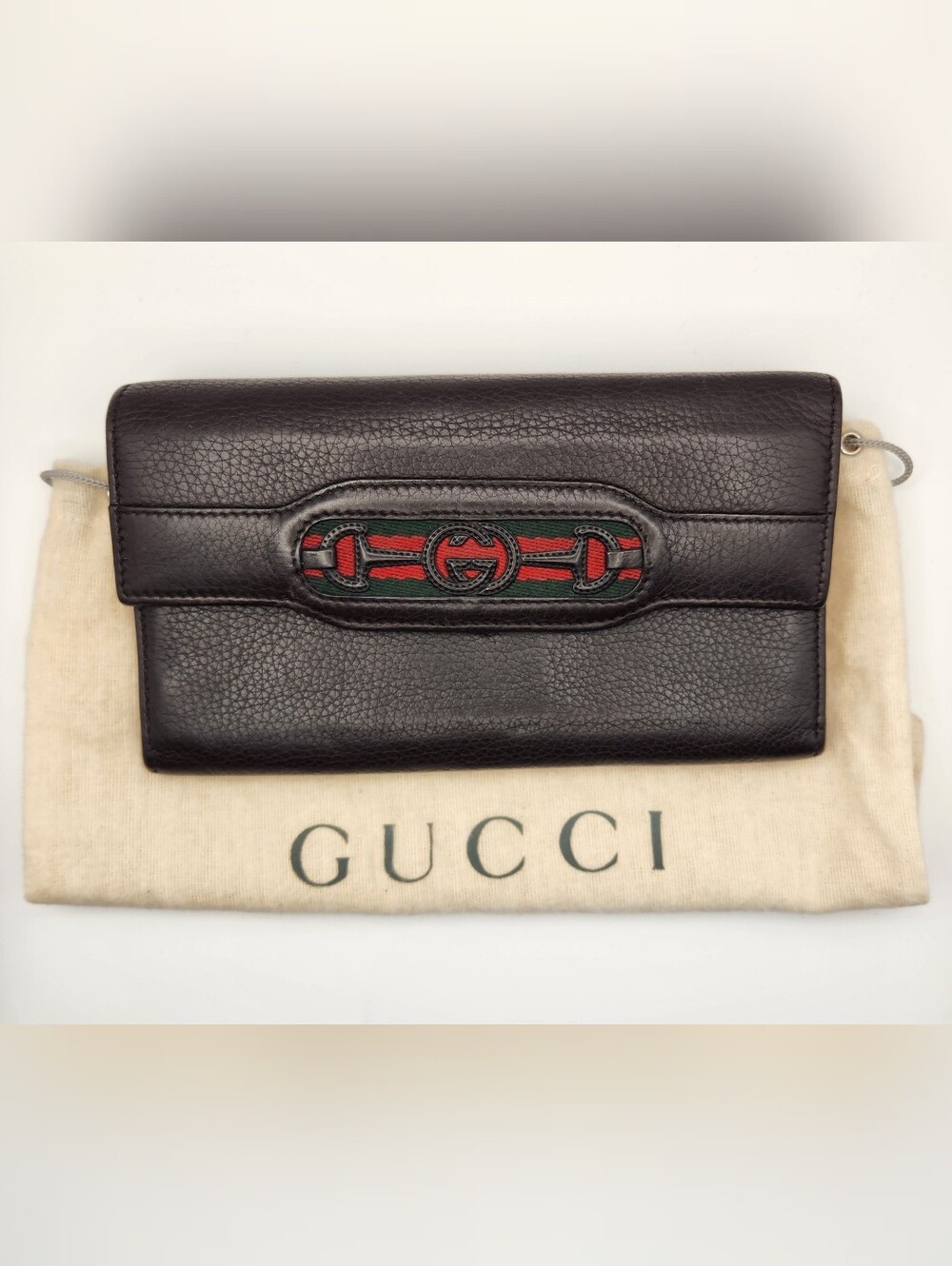 Authentic GUCCI Vintage Web Accent Leather Continental Wallet + COA + Dustbag